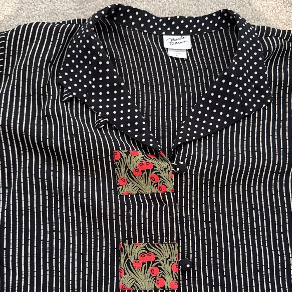 Marla Duran XL Black Rayon Art Polka Dot Collar | Floral Patch Detail | USA - Picture 16 of 16